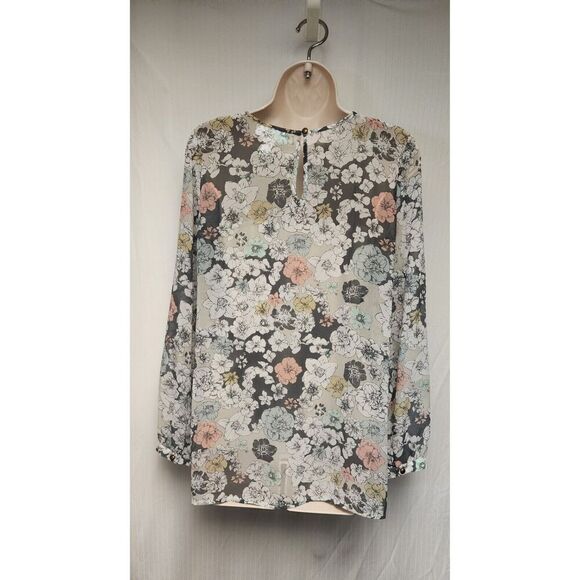MOTHERHOOD Maternity Round Neck Floral Chiffon Multicolor Gray Blouse Size XS - Picture 4 of 11
